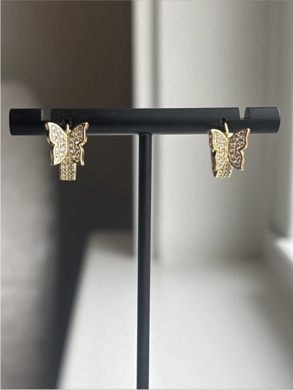 Gold Plated Pavé Butterfly Huggie Hoop Earrings Dainty CZ